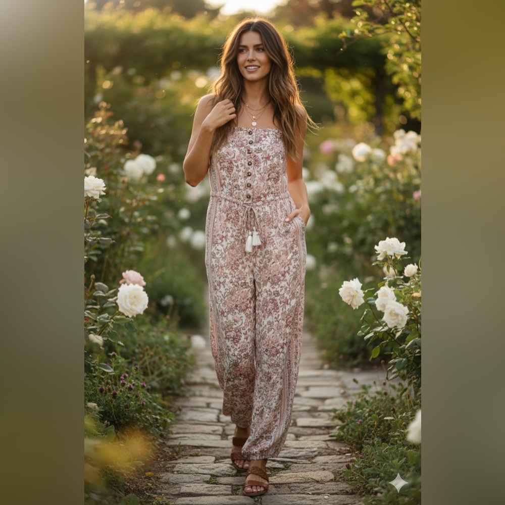 American Eagle Floral Strapless Jumpsuit | Size Small | Boho Wide Leg Romper